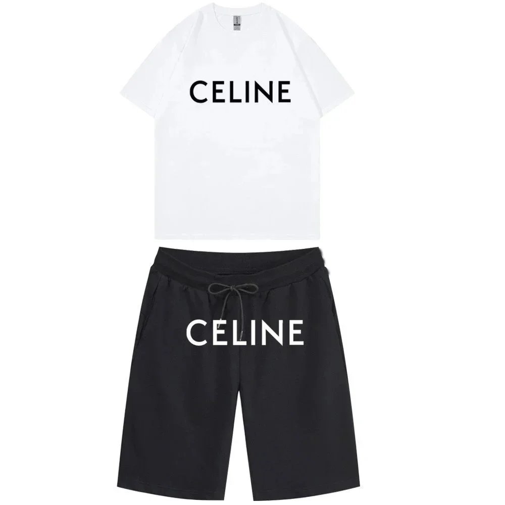 Celine White T-Shirt and Black Shorts Set