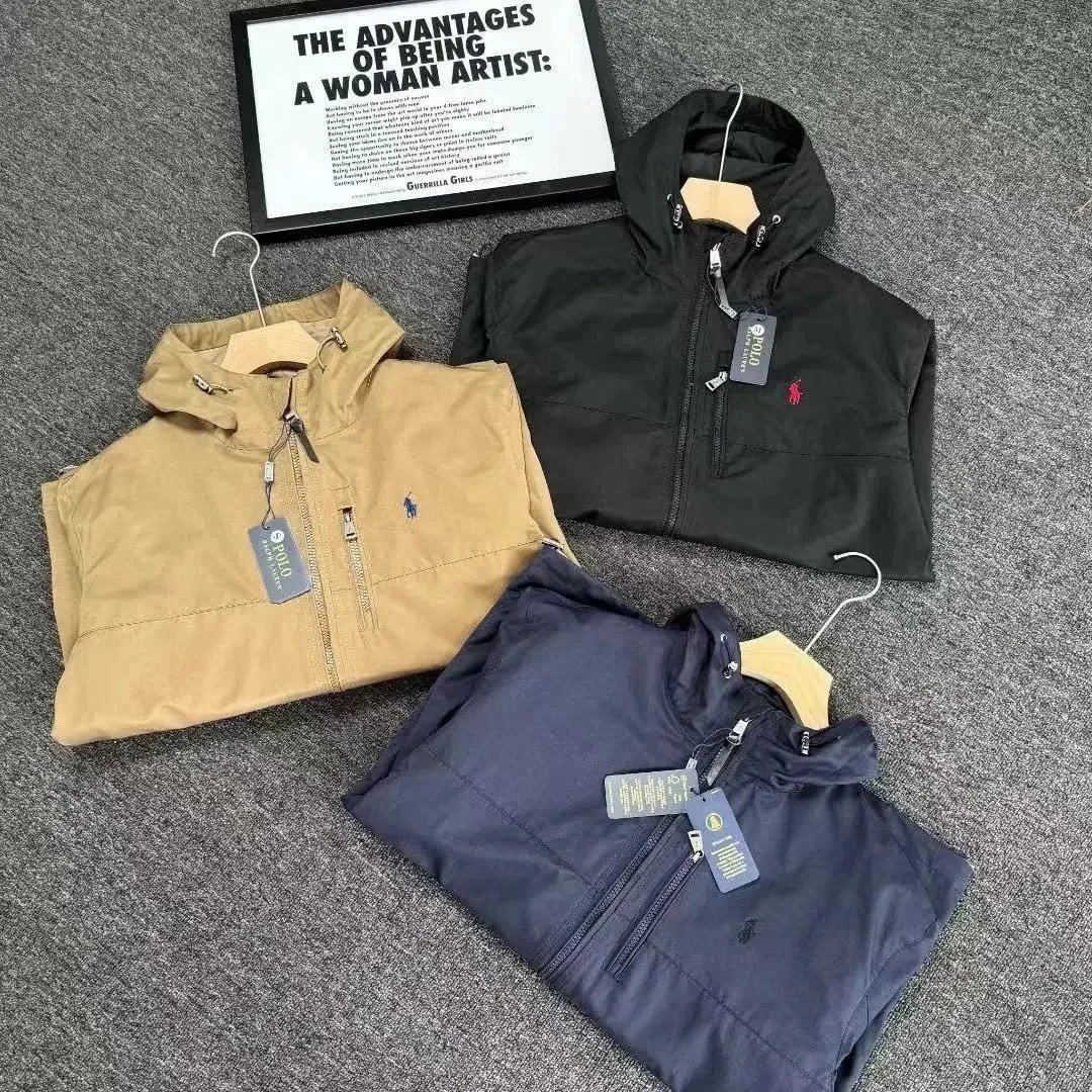 Polo Ralph Lauren Khaki Navy Black Hooded Windbreaker Jacket