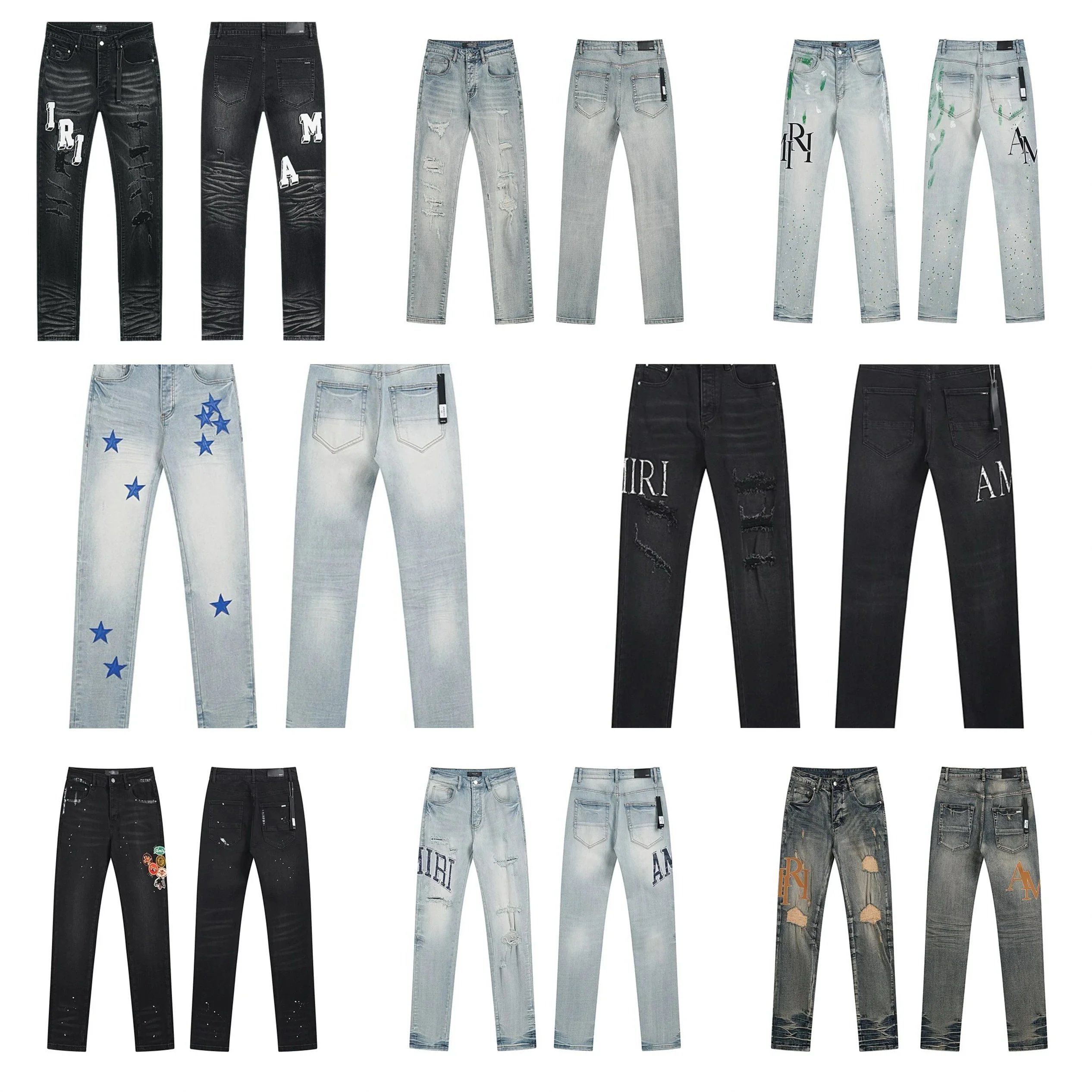 AMIR1 men's distressed embroidered casual jeans