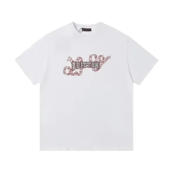 Louis Vuitton T-Shirt with Embroidered Ribbon Logo White T-Shirt - 1