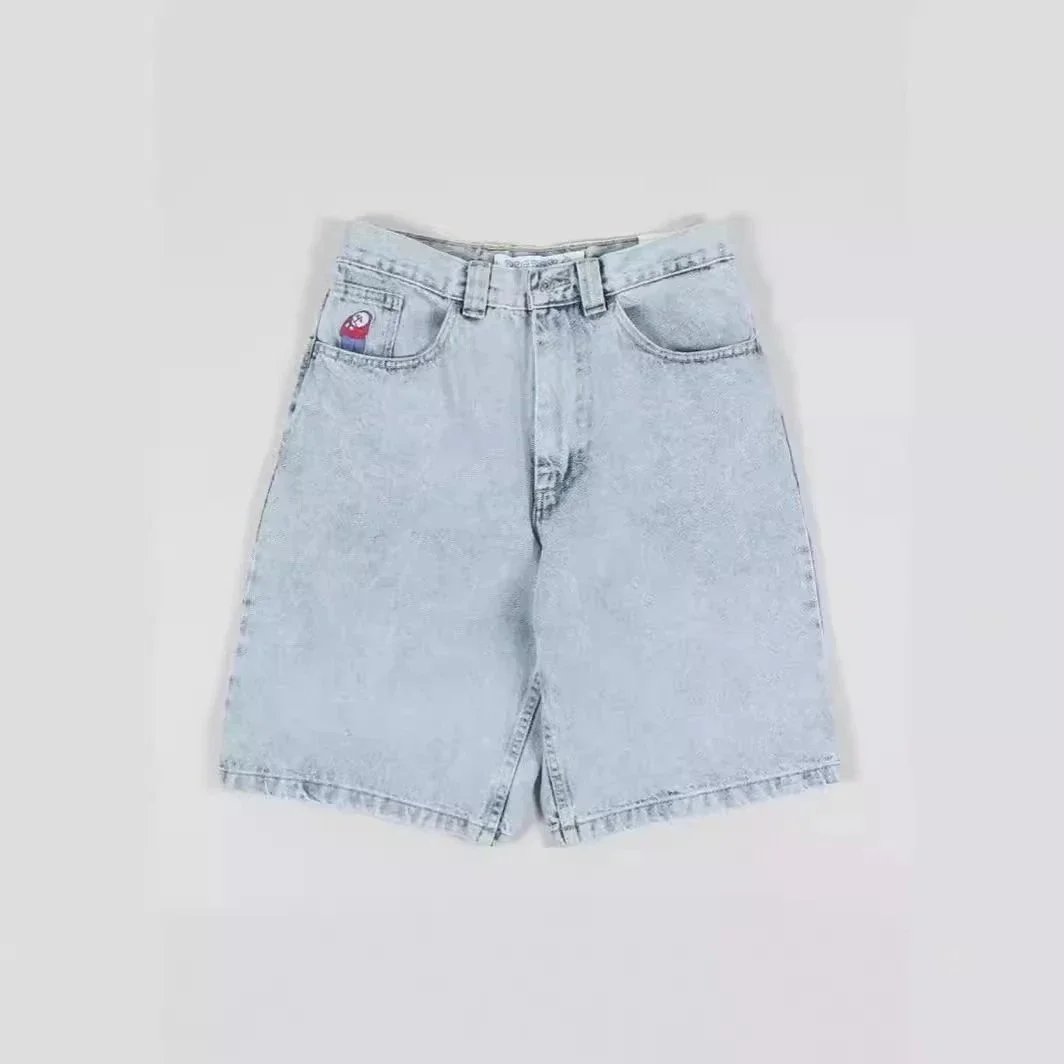 Denim Shorts Light Blue High-Waisted Wide-Leg