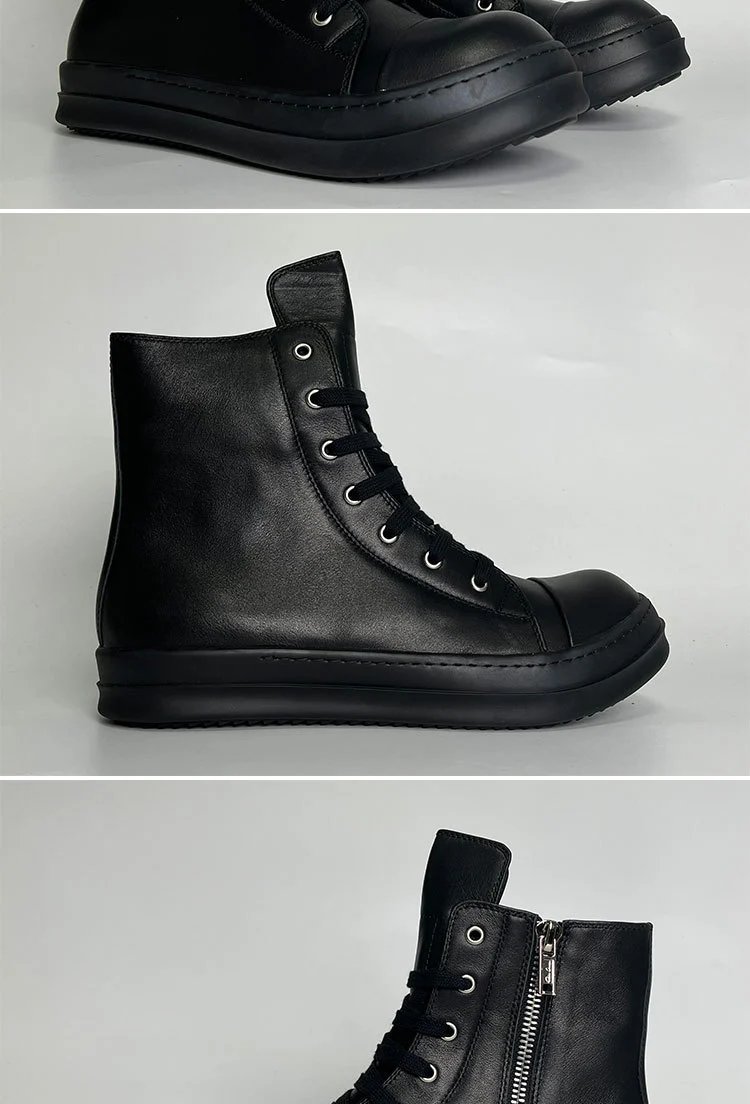 High-Top Men's Sneakers Black Thick-Soled Genuine Leather photo 4