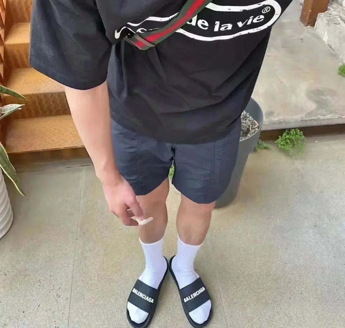 Balenciaga Slide Black Logo Flat Sandals