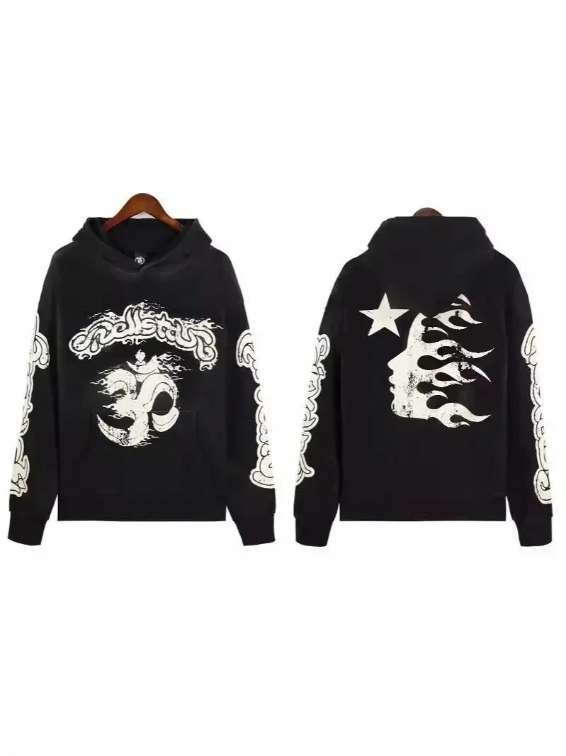 Hellstar Graphic Print Hoodie Black Red Blue White Casual Streetwear