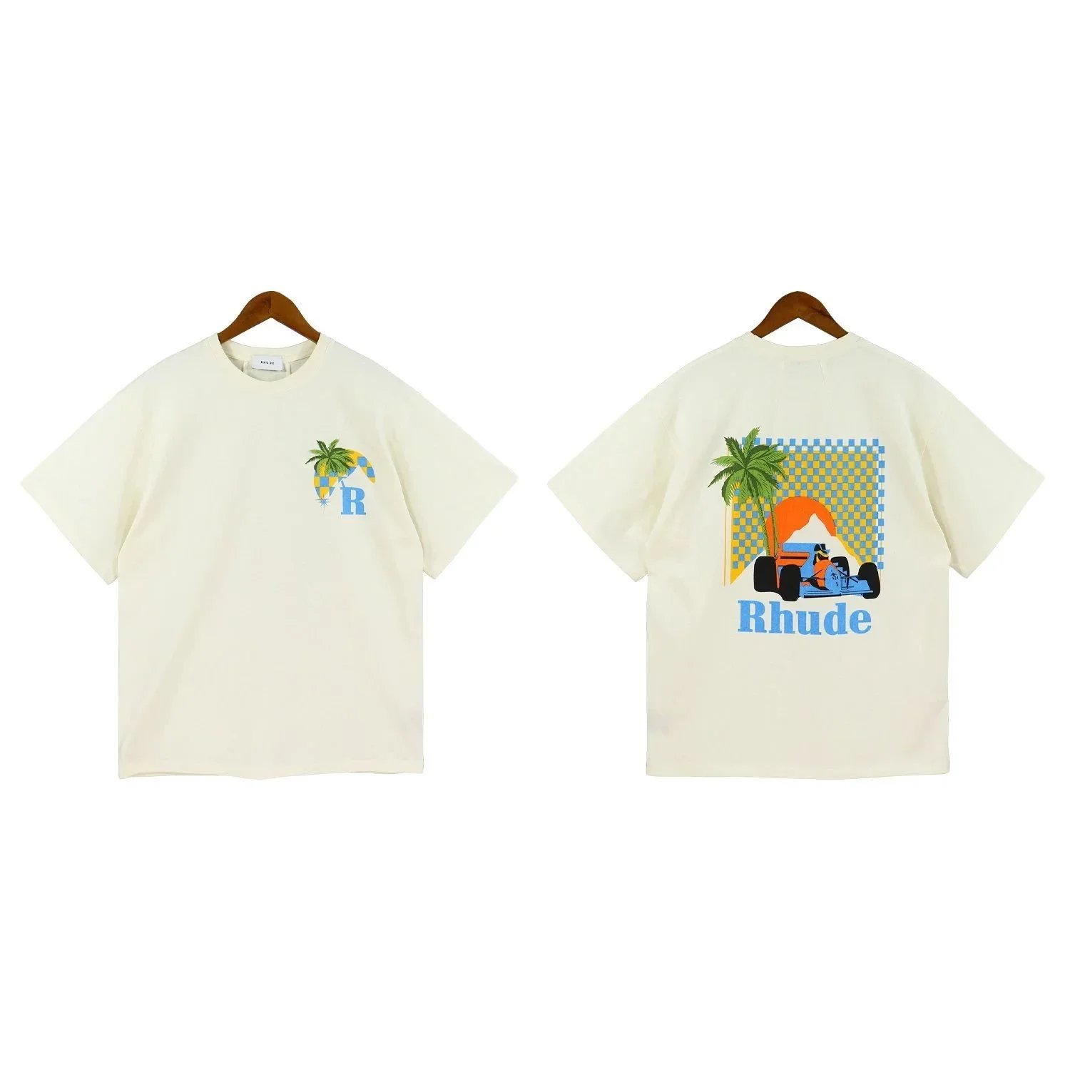 Rhude Graphic Print White Black Beige Casual T-Shirts