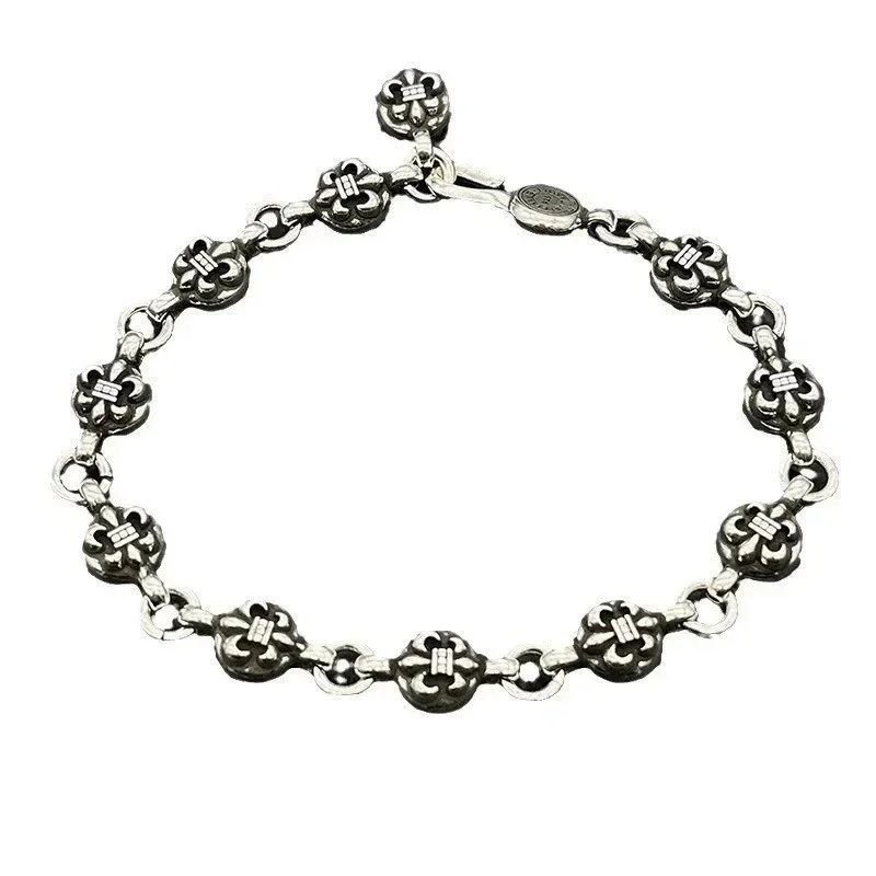Chrome Hearts Silver Flower Link Chain Bracelet