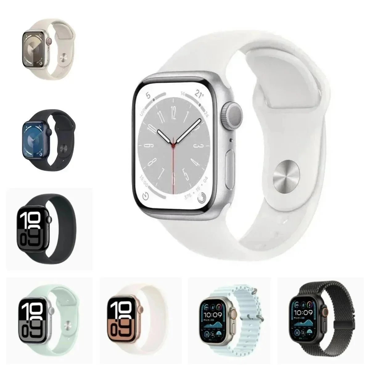 Apple Watch Series 8 (GPS + Cellular, 41mm) - Silver Stainless Steel Case with White Sport Band