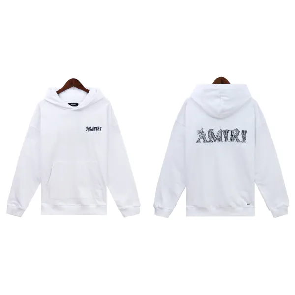 Amiri Distressed Logo Hoodie White - 1