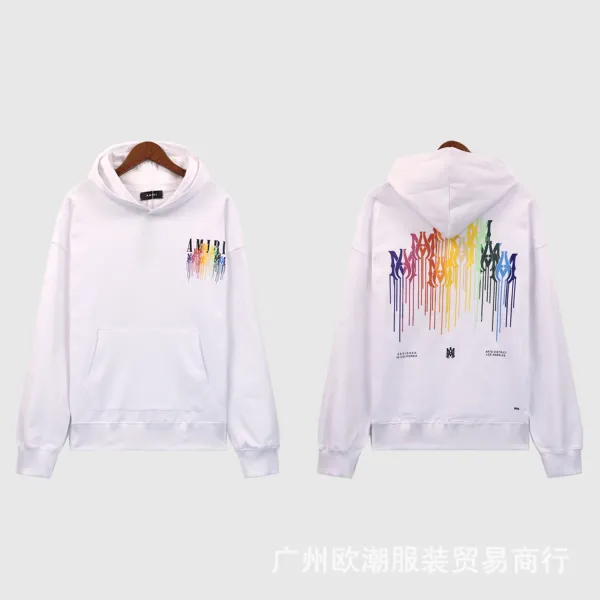 Amiri Rainbow Drip Logo Hoodie White - 1
