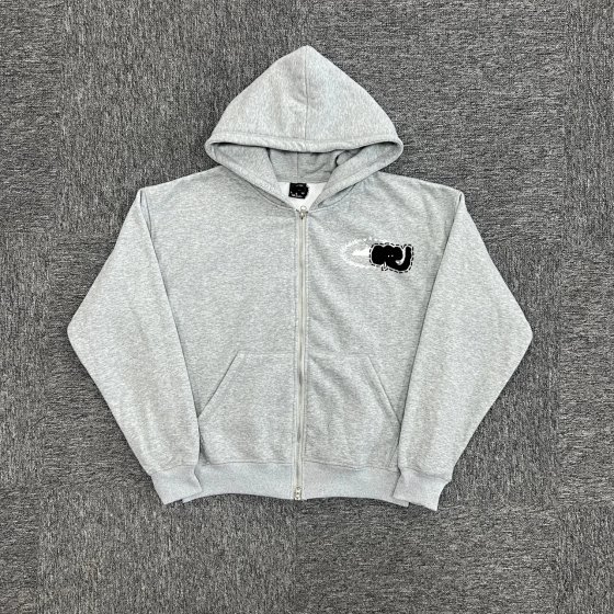 Grey white printed zipper sweater C-85