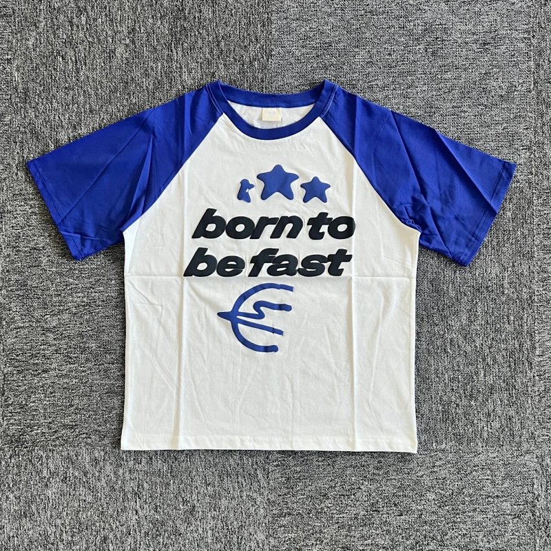 Born to be fast T-shirt 蓝色拼接短袖 BP-11