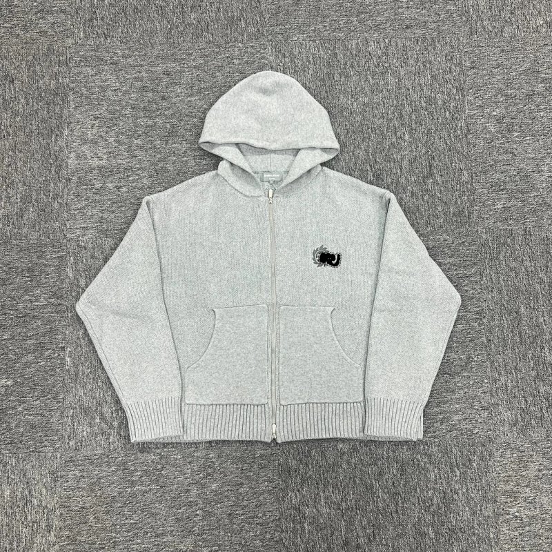 Knit Zip Up Hoodie-Heather Gray 灰色毛衣拉链衫 BPM-34