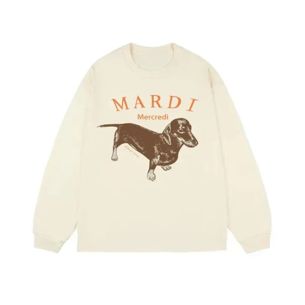 Mardi Mercredi Dachshund Graphic Long-Sleeve T-Shirt Beige - 1