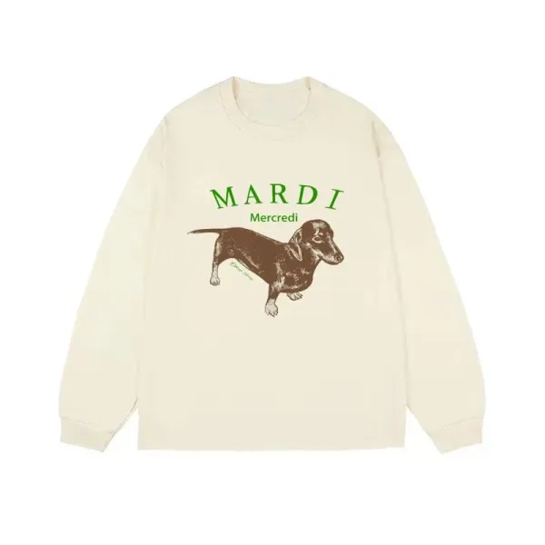 Mardi Mercredi Dachshund Graphic Long-Sleeve T-Shirt Beige - 1