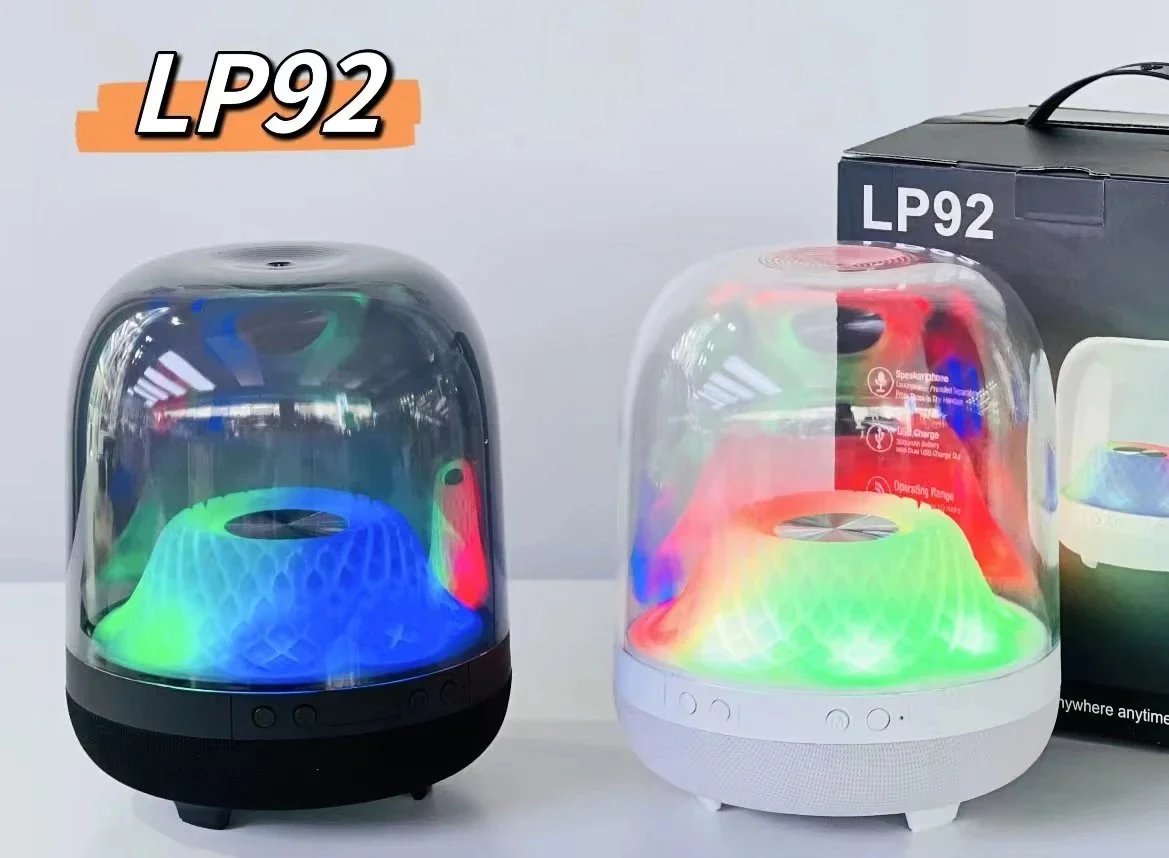 LP92 Portable Bluetooth Speaker with LED Light Show Black and White - 1