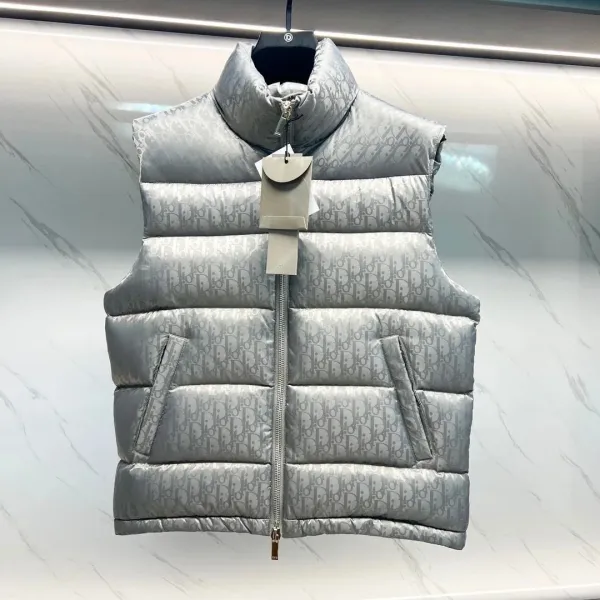 Dior Oblique Monogram Silver Puffer Vest - 1