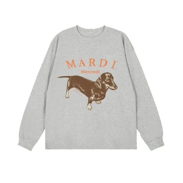Mardi Mercredi Dachshund Graphic Long-Sleeve Tee Gray - 1