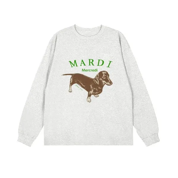 Mardi Mercredi Dachshund Graphic Long-Sleeve Tee Gray - 1