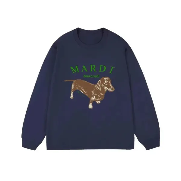 MARDI Mercredi Dachshund Graphic Long-Sleeve Tee Navy - 1