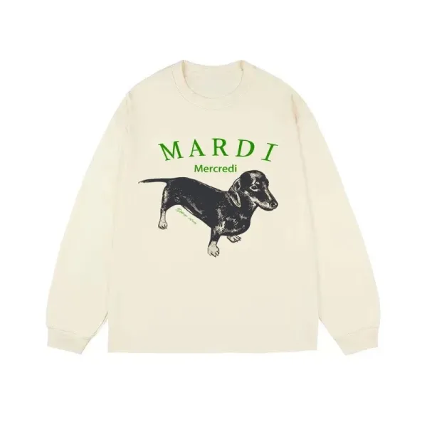Mardi Mercredi Dachshund Graphic Long-Sleeve T-Shirt Beige - 1