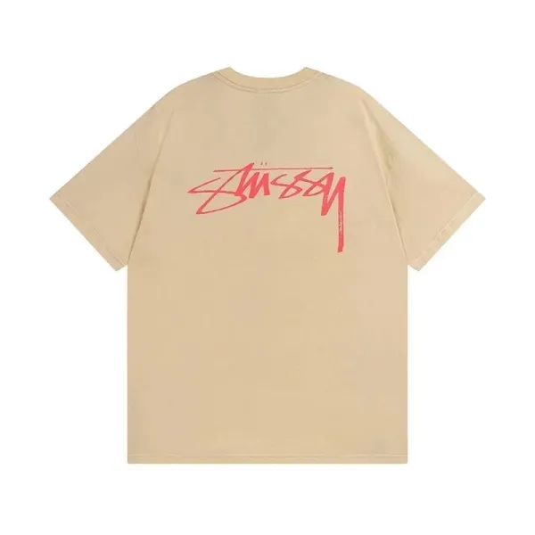 Stussy Classic Logo Back Print Beige T-Shirt - 1