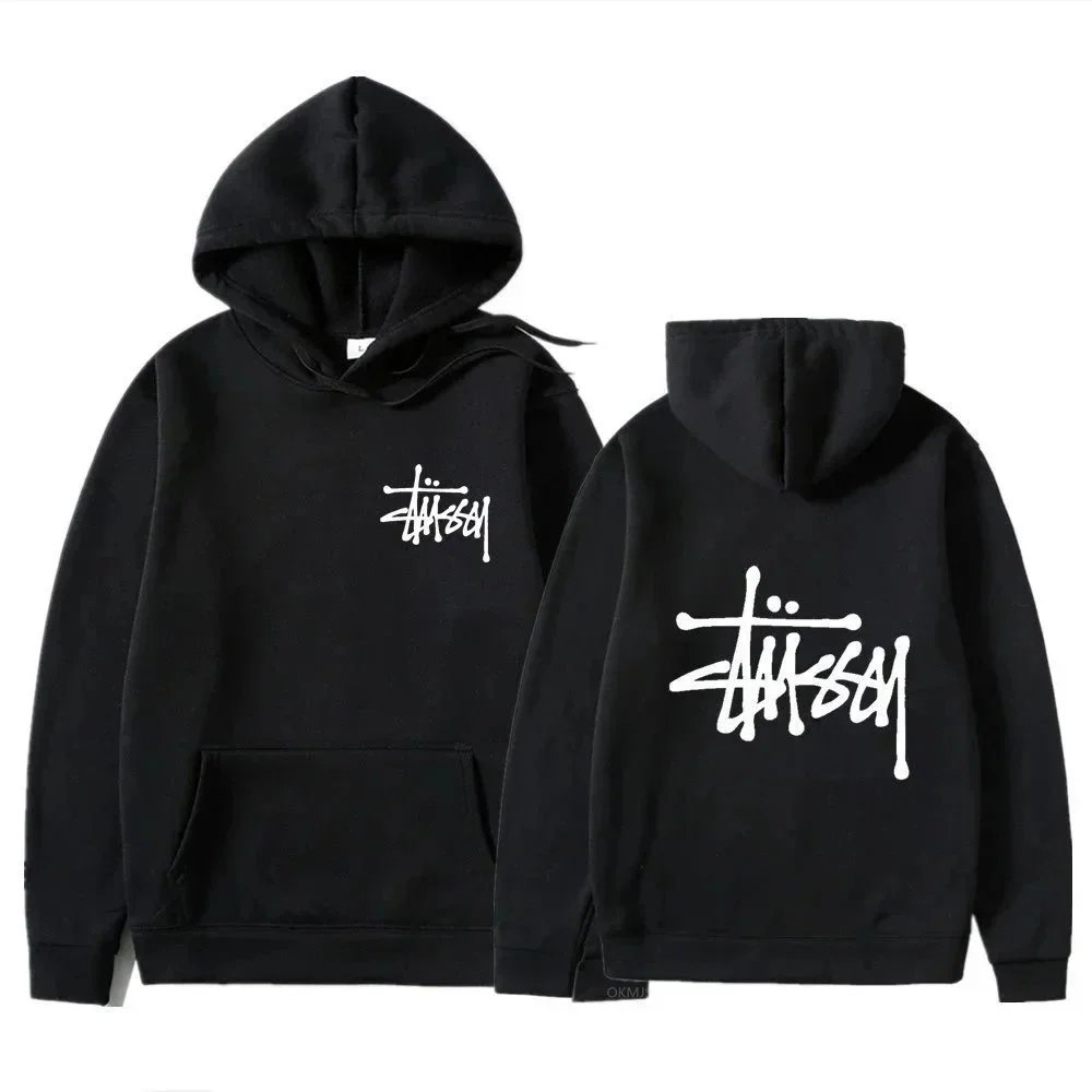 Stussy Black Hoodie with Logo Print