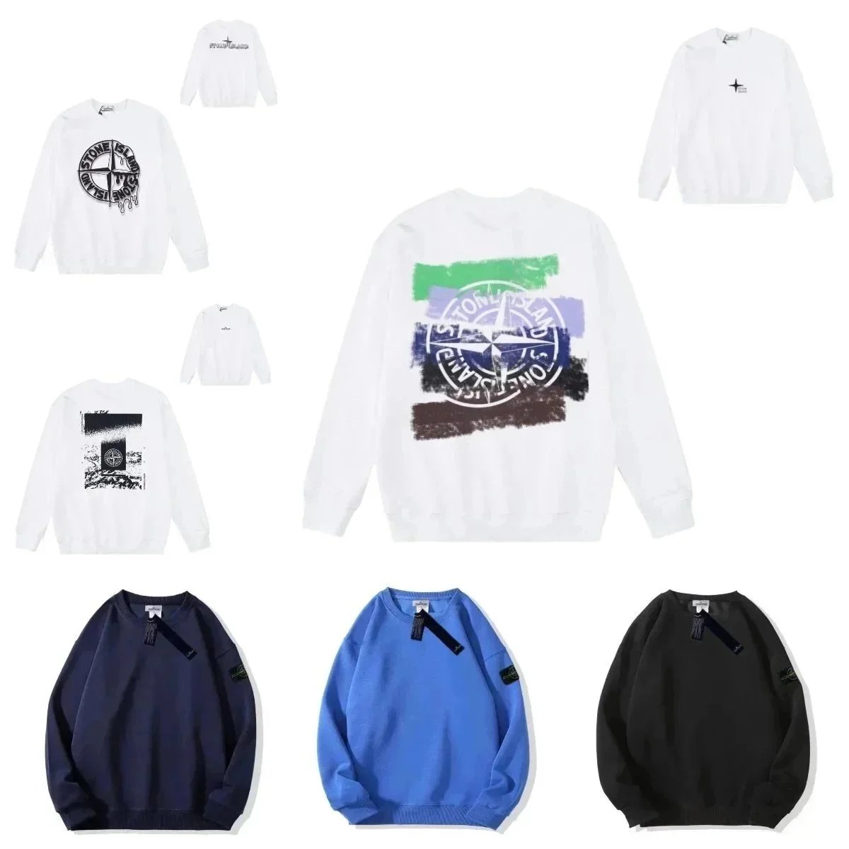 Stone Island White Graphic Crewneck Sweater