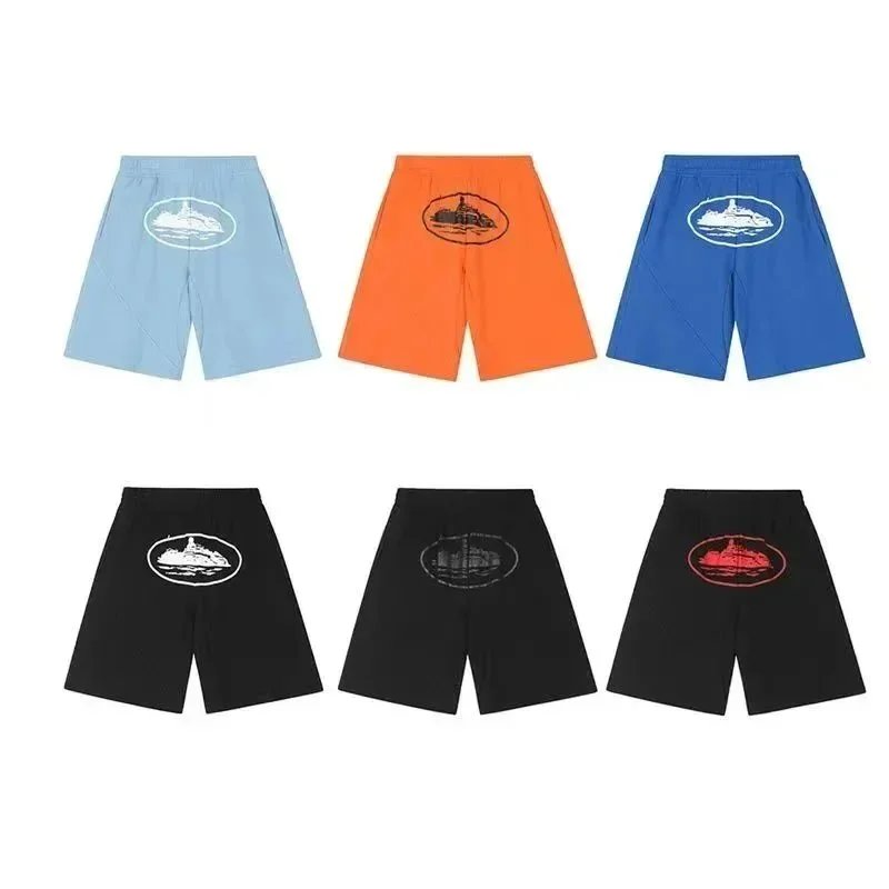 Graphic Print Shorts in Blue, Orange, and Black