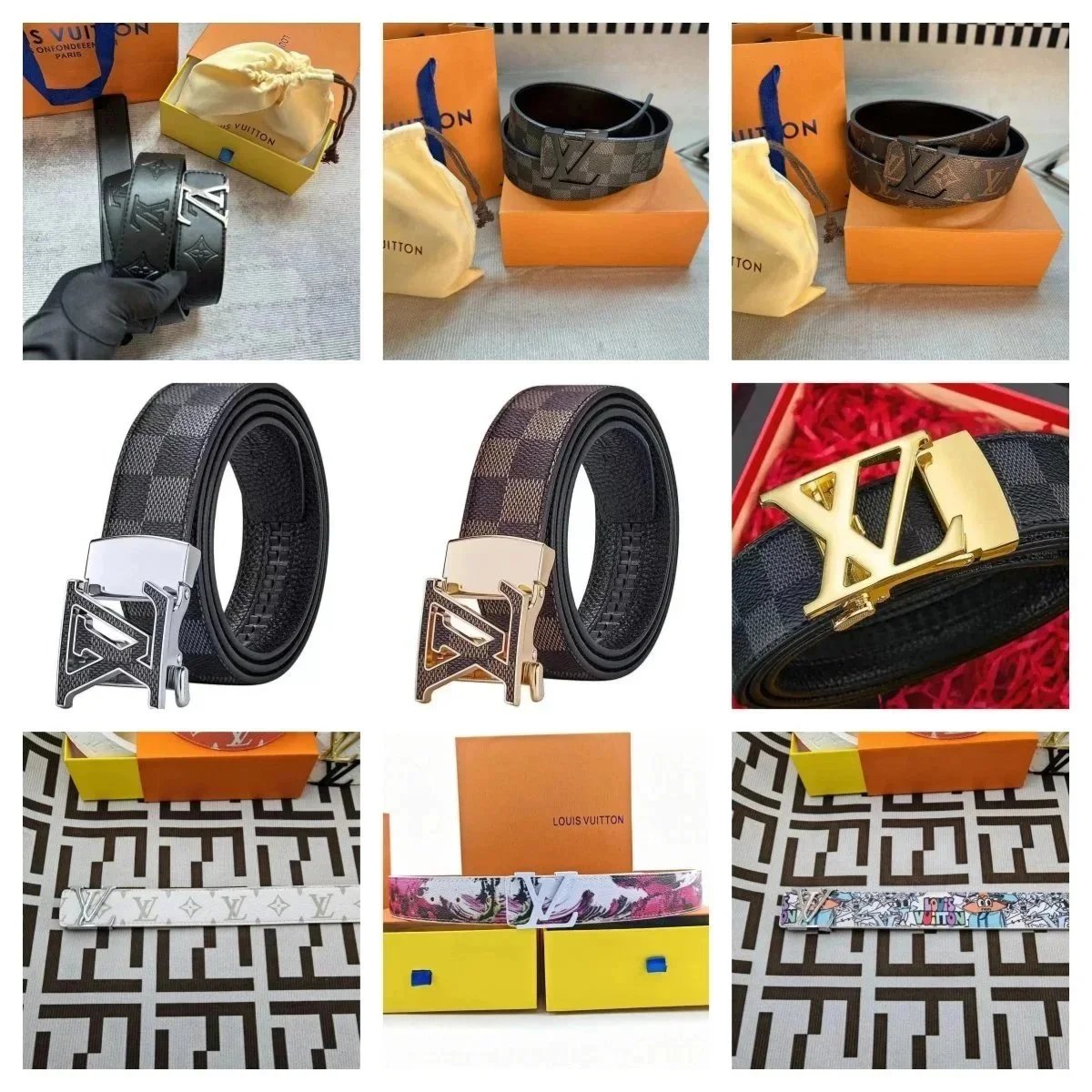 Louis Vuitton Black Checkered Belt with LV Buckle