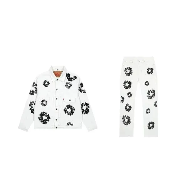 Levi's Floral Print Denim Jacket and Jeans Set White - 1