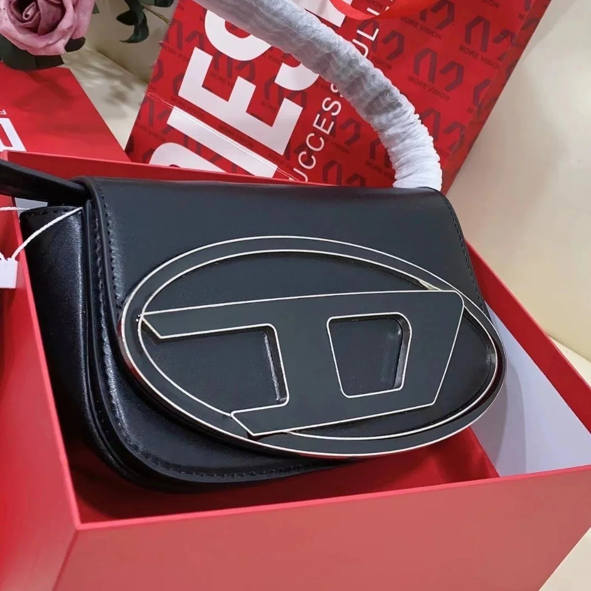 Diesel Logo Patch Mini Shoulder Bag White Red Pink - 4