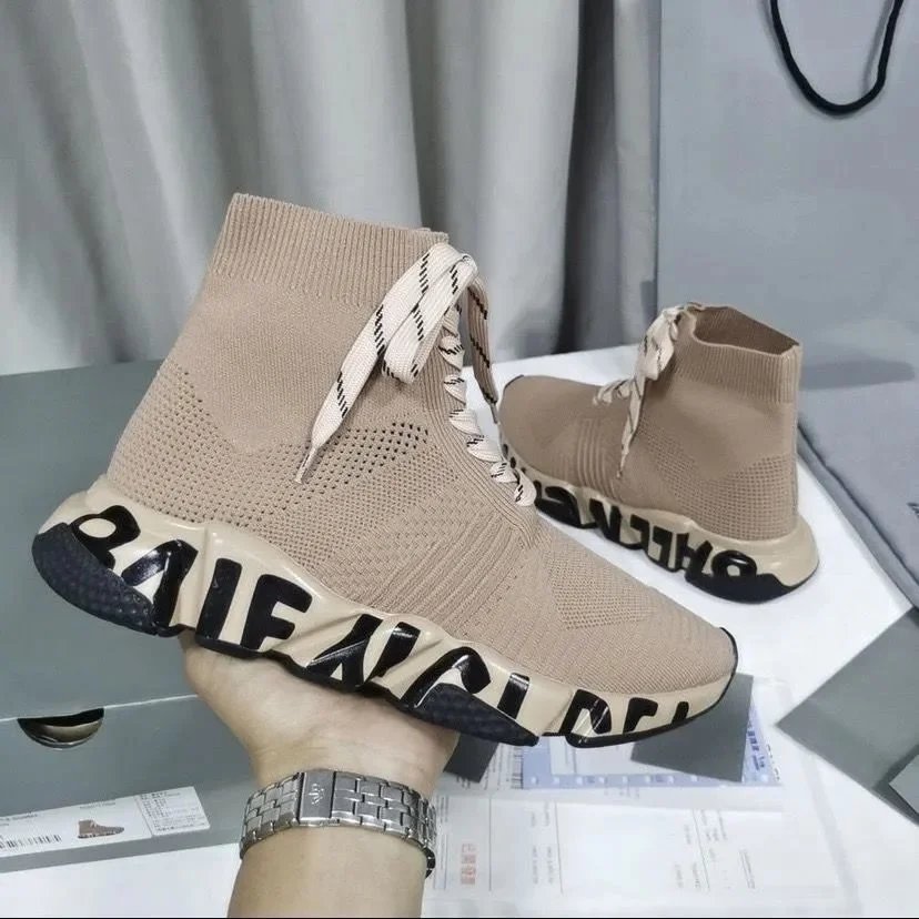 BLS Lace-Up Sock Shoes with Letter-Printed Sole