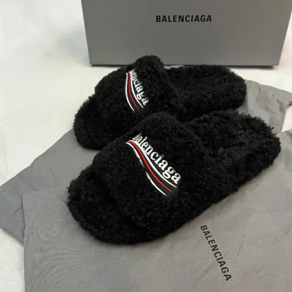 Balenciaga Triple S Furry Slippers Black - 14