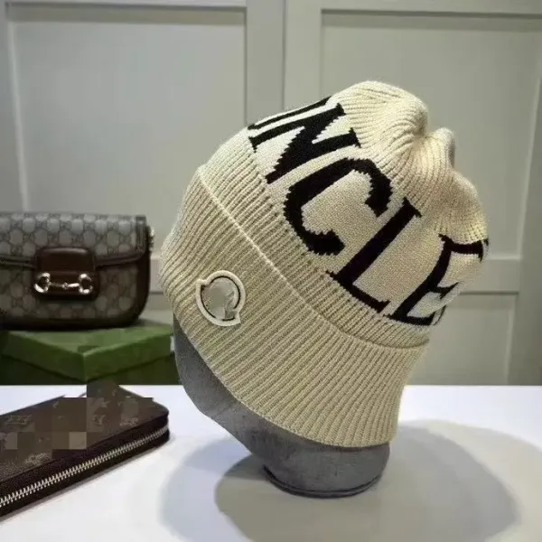 Moncler Genius Beanie Cream with Black Logo Knit Hat - 7