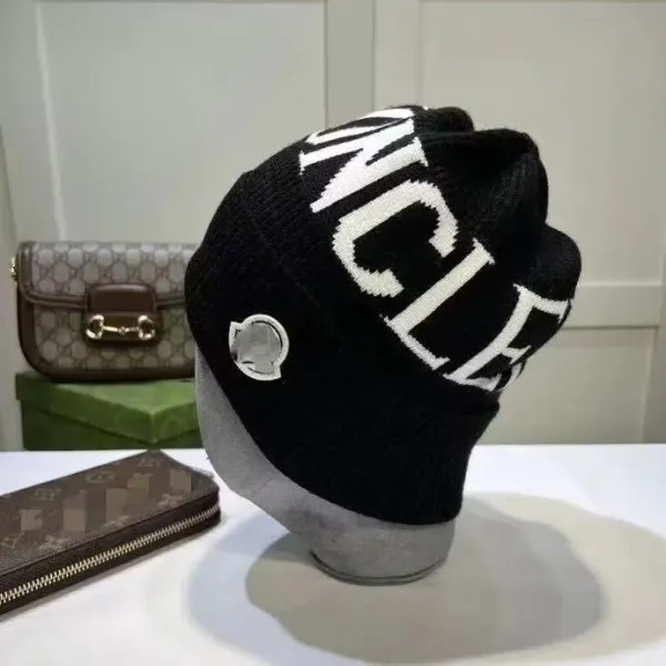 Moncler Genius Beanie Cream with Black Logo Knit Hat - 4