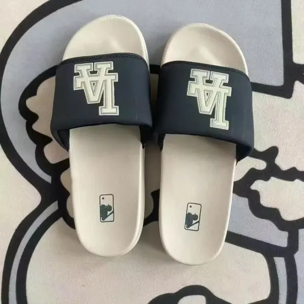MLB Los Angeles Dodgers Slide Sandals Beige and Navy Slippers - 1