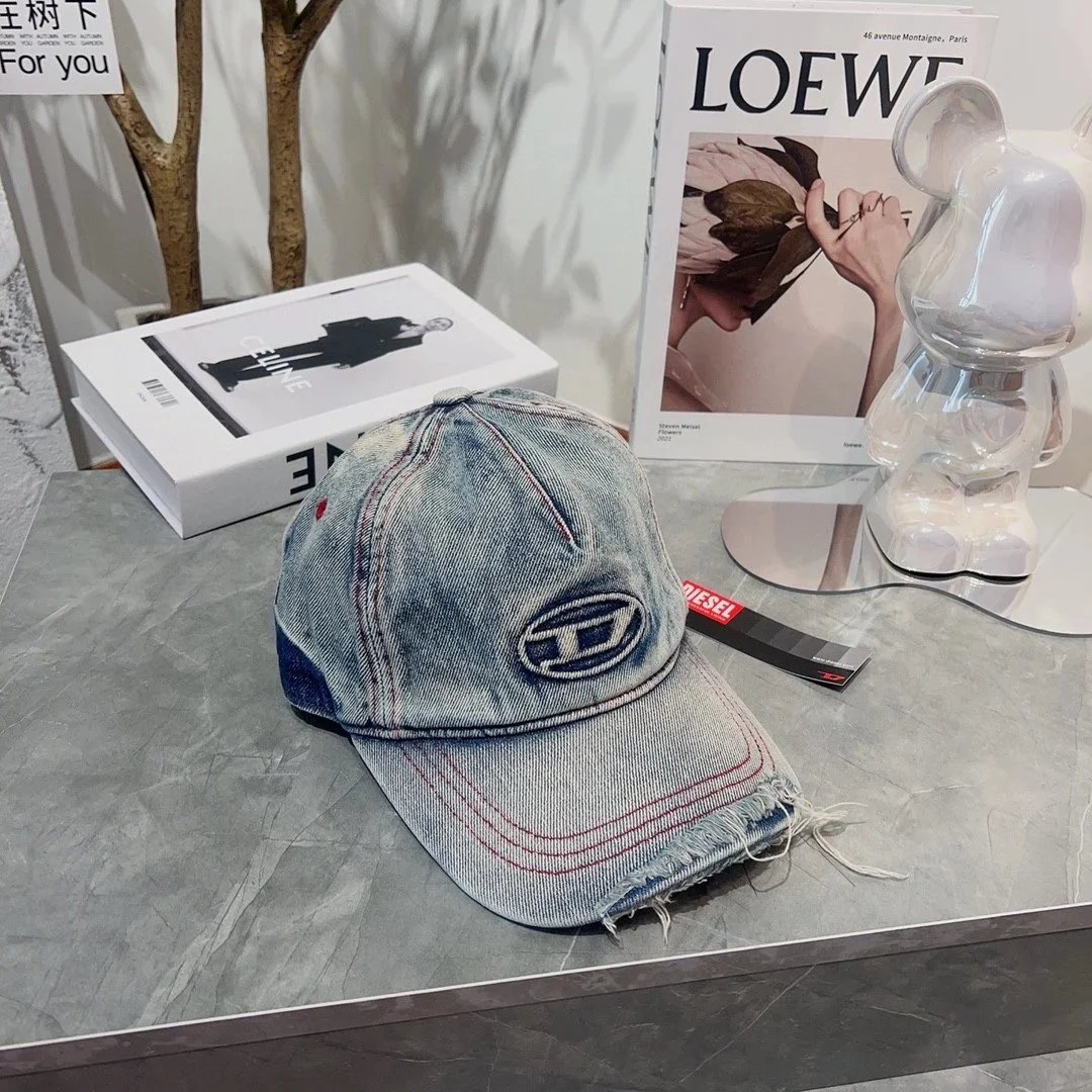 Diesel Hats Distressed Denim Baseball Cap with Embroidered Logo image 5