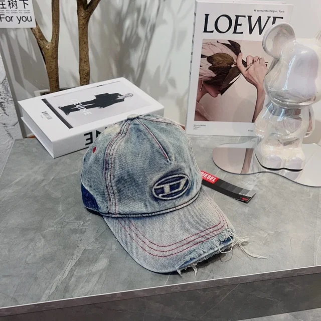 Diesel Hats Distressed Denim Baseball Cap with Embroidered Logo product detail image 4