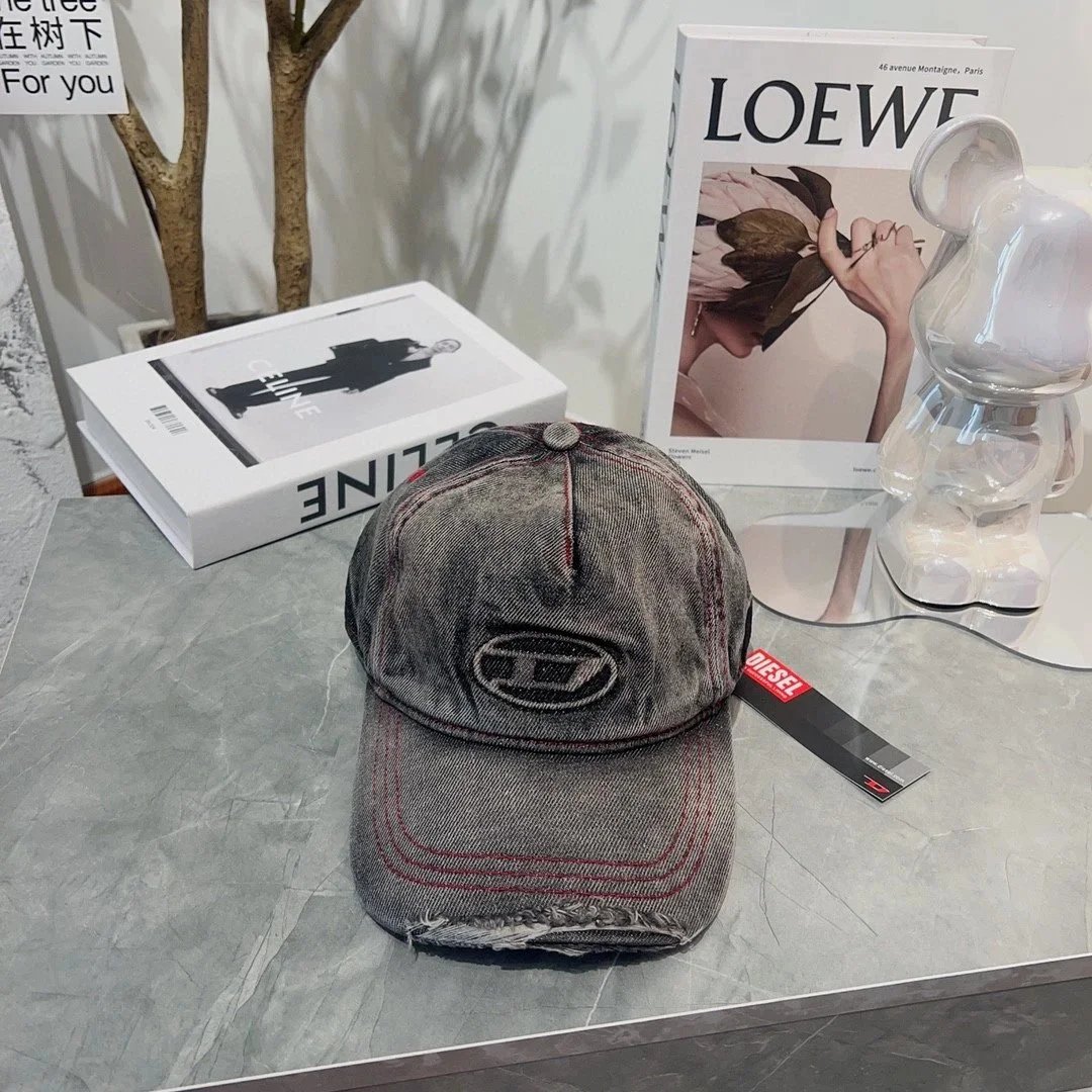 Diesel Hats Distressed Denim Baseball Cap with Embroidered Logo image 3