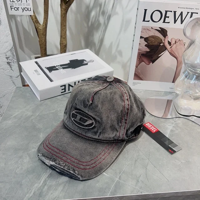 Diesel Hats Distressed Denim Baseball Cap with Embroidered Logo product detail image 2