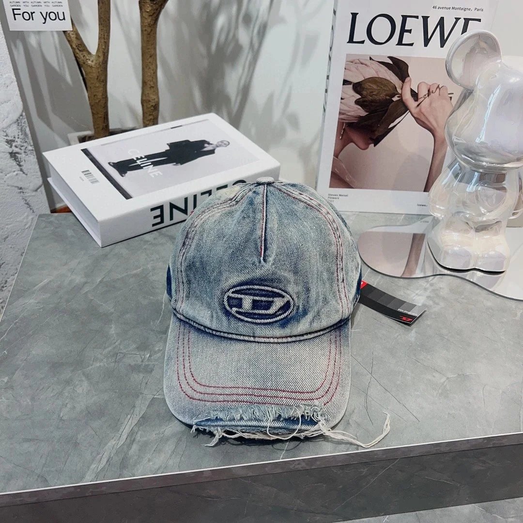 Diesel Hats Distressed Denim Baseball Cap with Embroidered Logo image 4