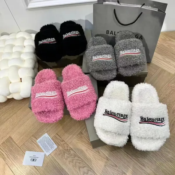 Balenciaga Triple S Furry Slippers Black - 7