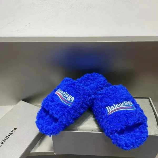 Balenciaga Teddy Slippers Blue Fuzzy Slippers - 1