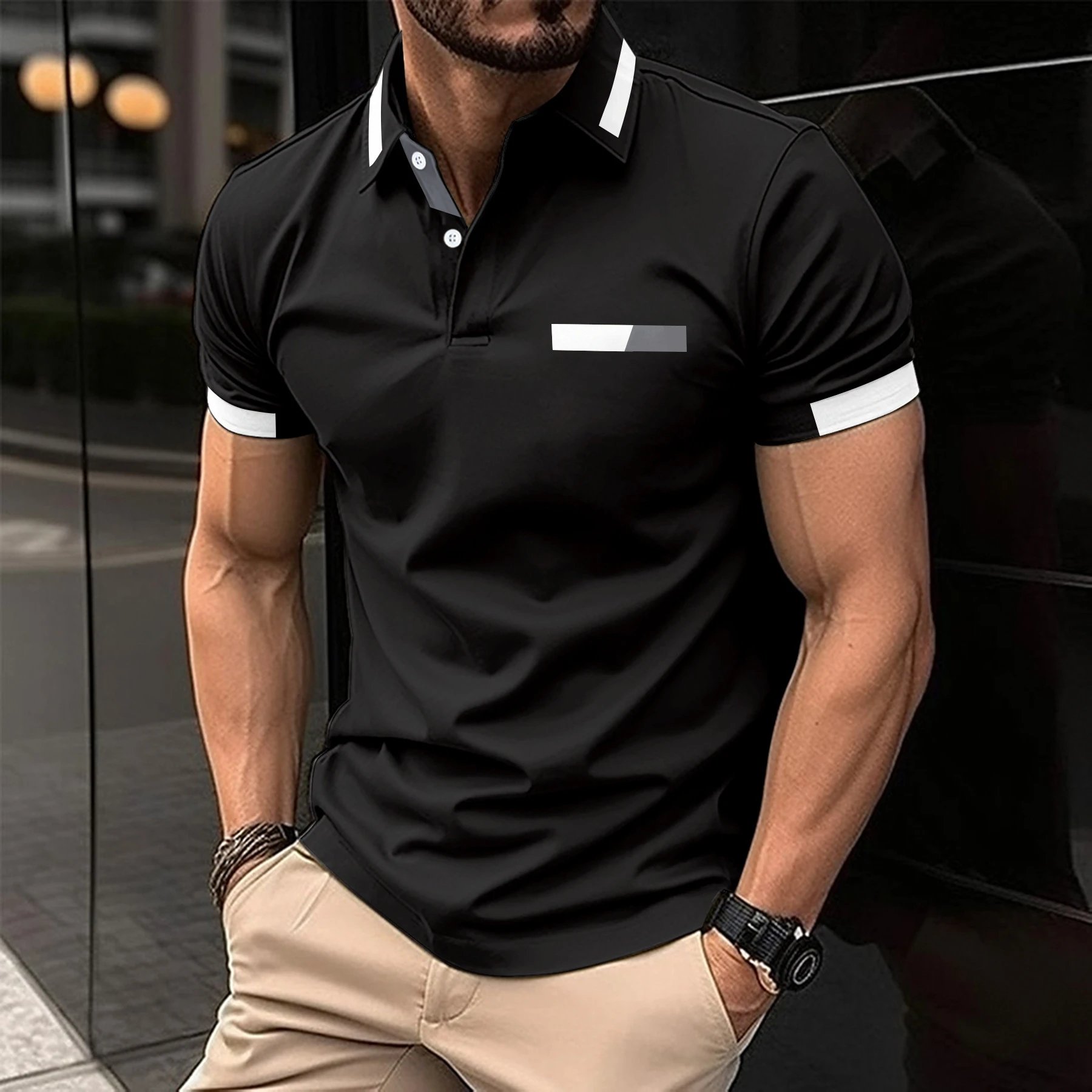 Men's Modern Contrast Trim Polo Shirt T-Shirt