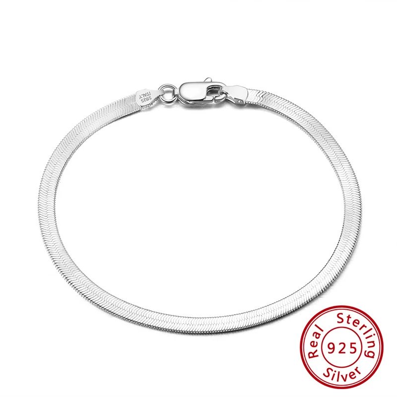 Louis Vuitton Real 925 Sterling Silver Herringbone Snake Chain Bracelet T-Shirt