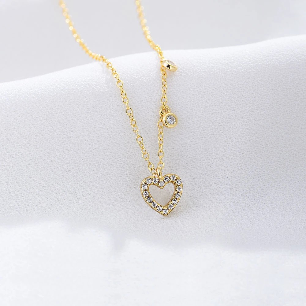 Gold Heart Pendant Necklace With Cubic Zirconia Accents T-Shirt