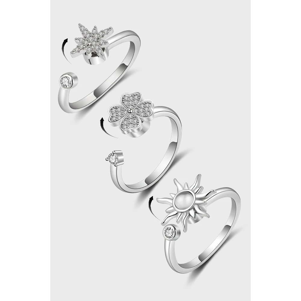 Adjustable Open Ring Set With Star, Four-Leaf Clover, And Sun Motifs T-Shirt