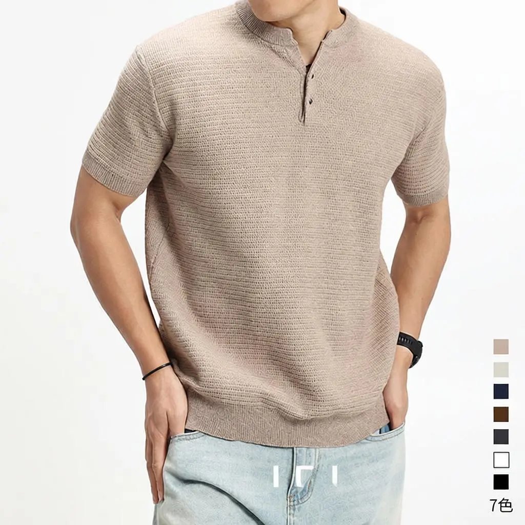Ic1 Henley Knit Short-Sleeve T-Shirt