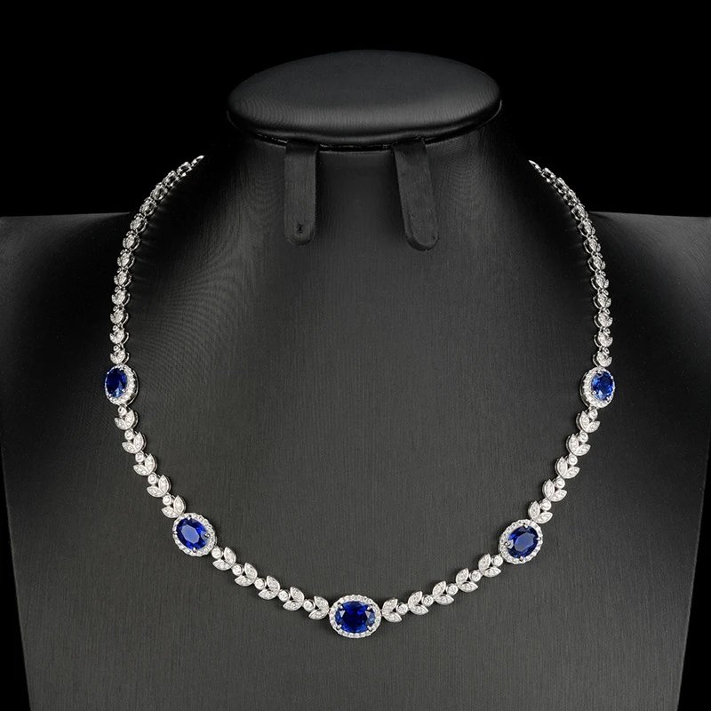 Elegant Sapphire And Diamond Leaf Motif Necklace T-Shirt