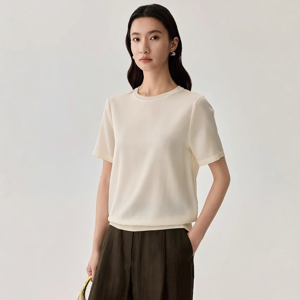 Minimalist Ribbed Hem Crewneck T-Shirt